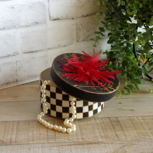Vintage Check Small Decorative Hat Box Checked Storage Box Checked Gift Wrap Box - Picture 5 of 9
